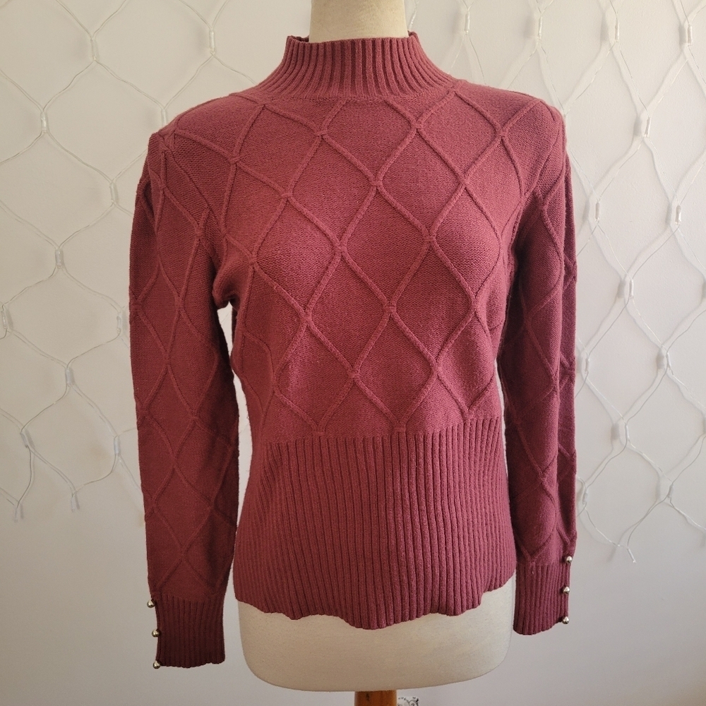 - Belldini Knit Grid Sweater •Dusky Mauve • Size Large